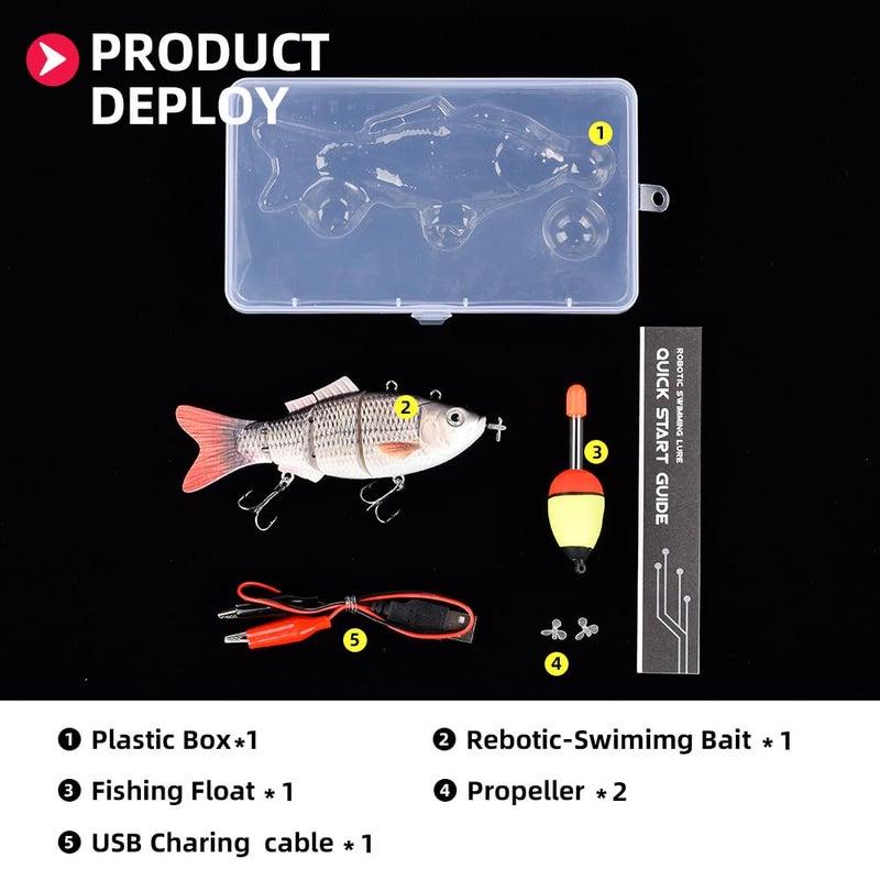 watalure Upgradation Robotic Swimming Fishing Electric Lures 5.12" USB Rechargeable LED Light 4-Segement Wobbler Multi Jointed Swimbaits Hard Lures Fishing Tackle - Image 5